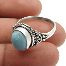 925 Sterling Fine Silver Jewelry Larimar Gemstone Ring For Women Size 9 M6