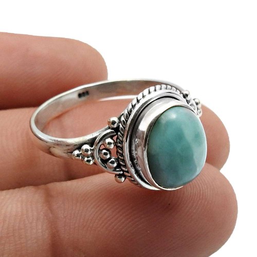 Oval Larimar Gemstone Fine Ring Size 9 925 Sterling Silver Jewelry O6