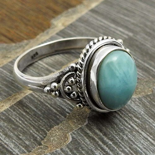 Oval Larimar Gemstone Ring For Women Size 8 925 Sterling Silver Jewelry P6