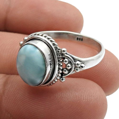 Oval Larimar Gemstone Ring For Girls Size 8 925 Sterling Silver Jewelry Q2