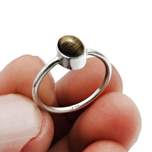 Handmade 925 Silver Jewelry Tiger'S Eye Gemstone Ring Size 7 Z8