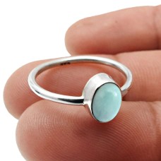 925 Sterling Fine Silver Jewelry Larimar Gemstone Ring For Girls Size 9 R7