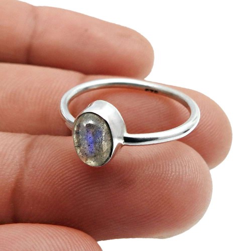 Fine Blue Labradorite Gemstone Jewelry 925 Fine Silver Ring Size 7.5 A8