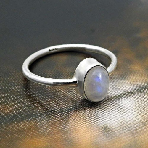 925 Silver Jewelry Rainbow Moonstone Gemstone Ring For Women Size 8.5 D8