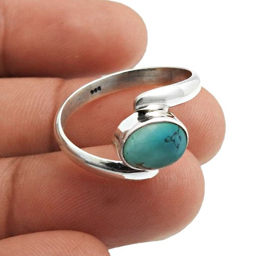 Turquoise Gemstone Ring Size 7.5 925 Silver Fine Jewelry For Girls W9