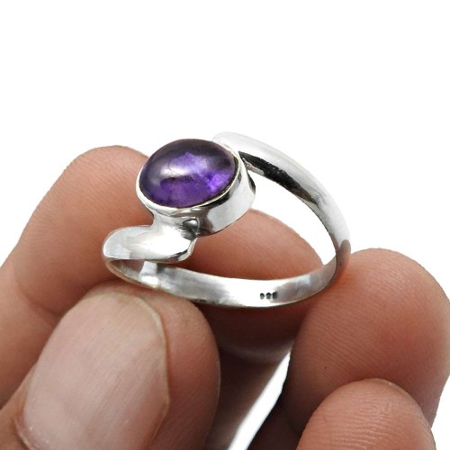 Oval Amethyst Gemstone Jewelry 925 Sterling Silver Ring For Girls Size 7 Y9
