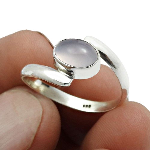 925 Sterling Silver Jewelry Chalcedony Gemstone Ring For Birthday Size 7.5 F10
