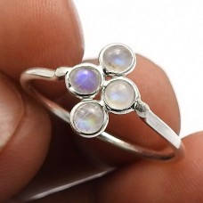 Wedding Gift 925 Sterling Silver Jewelry Rainbow Moonstone Gemstone Ring Size 8.5 M11