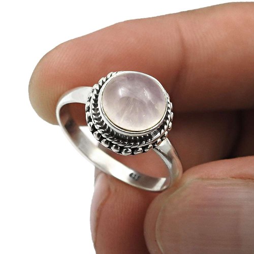 925 Silver Jewelry For Women Rose Quartz Gemstone Ring Size 8 G11