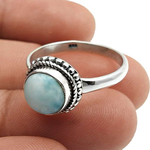 Larimar Gemstone Jewelry 925 Sterling Silver Ring For Women Size 9 H10