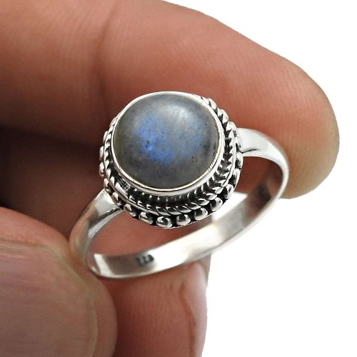 Handmade 925 Fine Silver Jewelry Labradorite Gemstone Ring Size 6 L10
