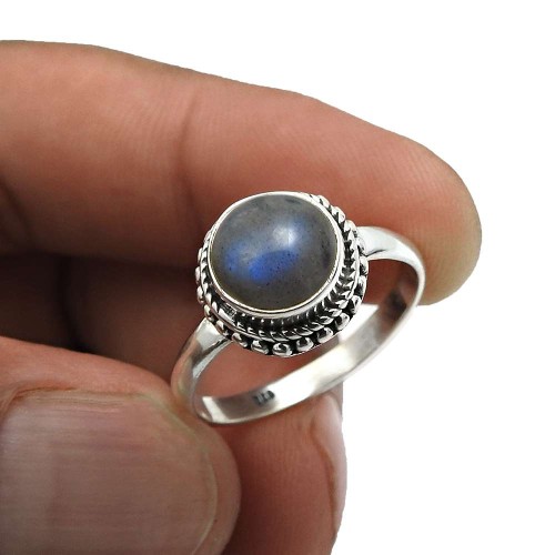 Fine Labradorite Gemstone Jewelry 925 Sterling Silver Handmade Ring Size 7 N10