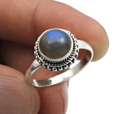 925 Fine Silver Jewelry Labradorite Gemstone Ring For Girls Size 8 O10