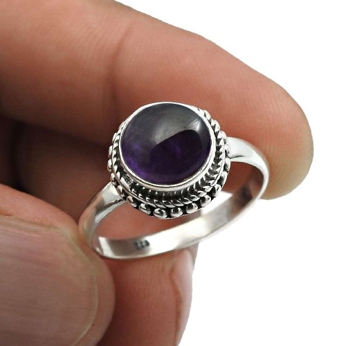 925 Fine Silver Jewelry Amethyst Gemstone Handmade Ring Size 7 C11