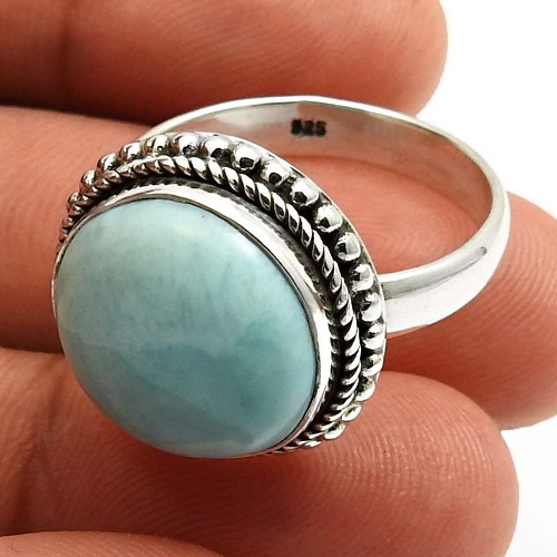 Larimar Gemstone Jewelry 925 Solid Sterling Silver Ring Size 9 C12