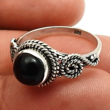 925 Sterling Fine Silver Jewelry Onyx Gemstone Ring Size 7 F12