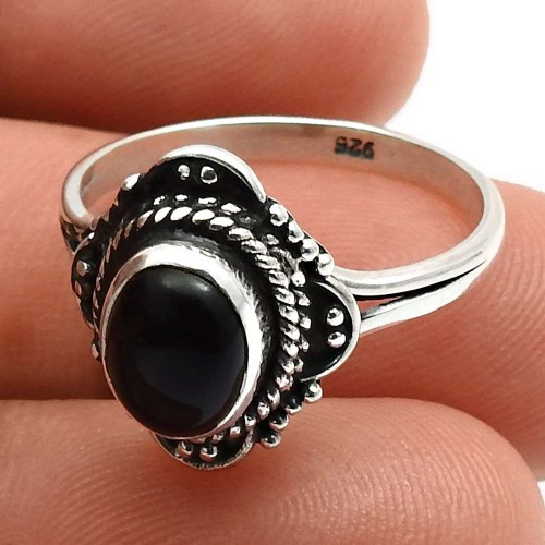 Onyx Gemstone Ring Size 6 925 Sterling Silver Fine Jewelry M12