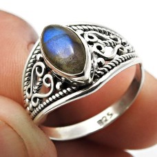 925 Fine Silver Jewelry Labradorite Gemstone Ring For Girls Size 7 K11