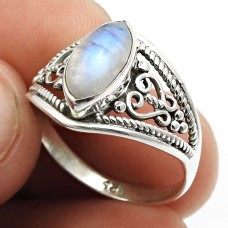 925 Silver Jewelry Rainbow Moonstone Gemstone Ring For Girls Size 7 Q3