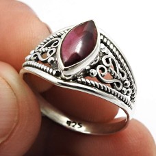 925 Sterling Fine Silver Handmade Jewelry Garnet Gemstone Ring Size 7 Y11