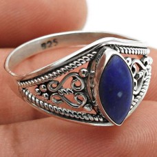 Lapis Gemstone Jewelry For Girls 925 Fine Silver Ring Size 6 L12