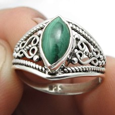 925 Silver Handmade Jewelry Malachite Gemstone Ring Size 5.5 T12