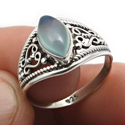 Chalcedony Gemstone Jewelry 925 Sterling Silver Ring For Women Size 8 X12