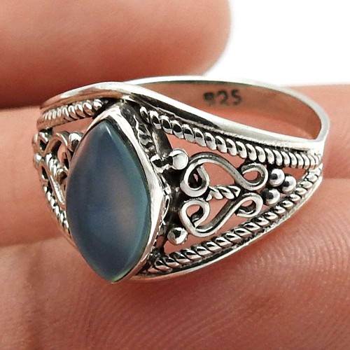Chalcedony Gemstone Jewelry 925 Sterling Silver Ring For Women Size 8 Z12