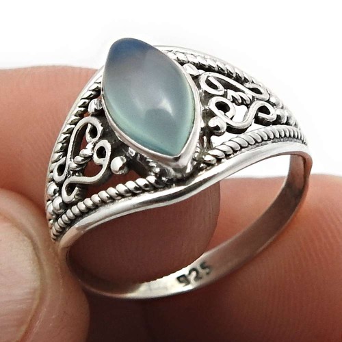 Chalcedony Gemstone Handmade Ring Size 6.5 925 Sterling Silver Jewelry A13