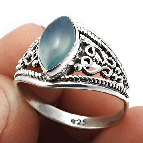 Handmade 925 Sterling Silver Jewelry Chalcedony Gemstone Ring Size 6 B13