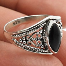 925 Silver Jewelry Black Onyx Gemstone Ring For Women Size 7 O13