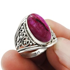 Oval Ruby Gemstone Jewelry 925 Sterling Silver Ring For Girls Size 7 V13