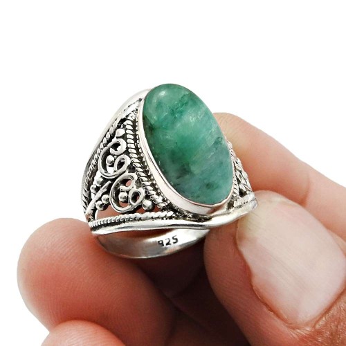 925 Silver Jewelry For Women Emerald Gemstone Ring Size 8.5 Z13