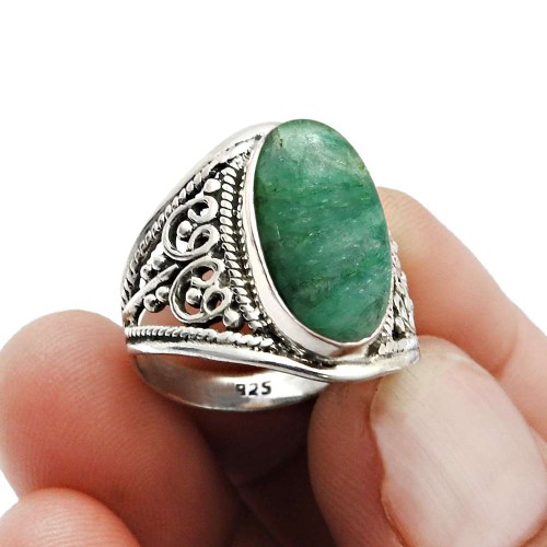 Women Gift Oval Emerald Gemstone Ring Size 7 925 Sterling Silver Jewelry A14