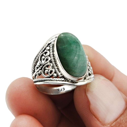 Women Gift Emerald Gemstone Ring Size 6.5 925 Silver Fine Jewelry B14