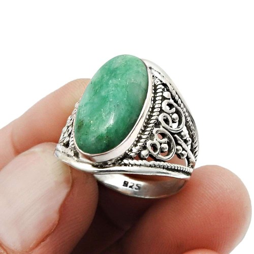 Handmade Emerald Gemstone Ring Size 6.5 925 Silver Fine Jewelry E14