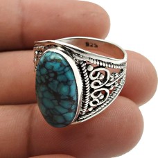 925 Fine Silver Jewelry For Girls Turquoise Gemstone Ring Size 8.5 H14
