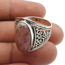 925 Fine Silver Jewelry Rhodochrosite Gemstone Handmade Ring Size 7 J14