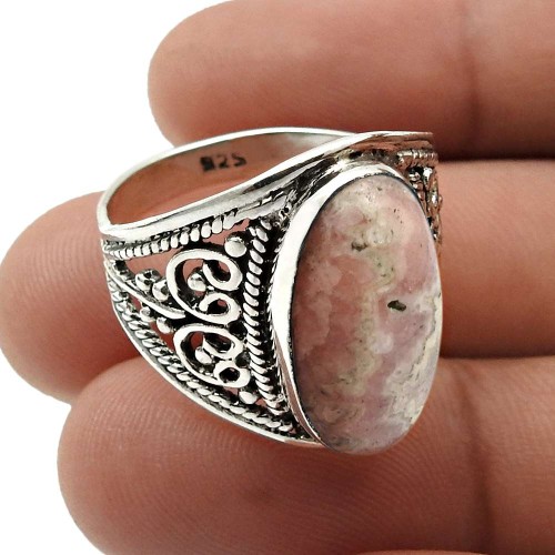 925 Sterling Silver Jewelry Rhodochrosite Gemstone Fine Ring Size 8 K14
