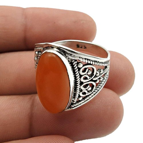 Carnelian Gemstone Jewelry 925 Sterling Silver Ring For Girl Size 8.5 W14