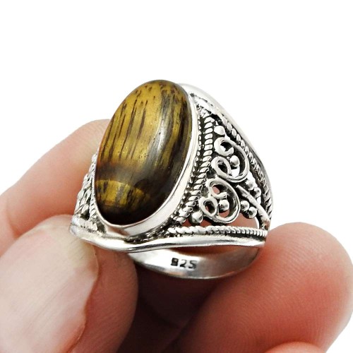 Wedding Special Tiger'S Eye Gemstone Ring Size 8 925 Silver Fine Jewelry C15