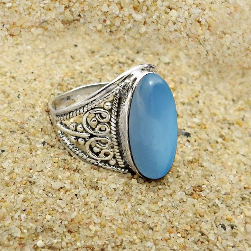 Wedding Special 925 Sterling Silver Jewelry Chalcedony Gemstone Ring Size 9 D15