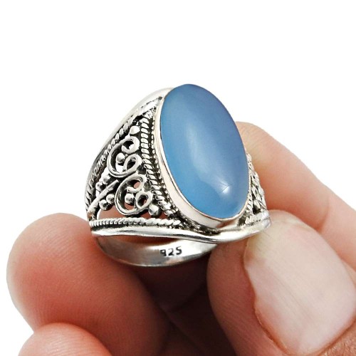 Birthday Gift Chalcedony Gemstone Ring Size 6 925 Sterling Silver Jewelry E15