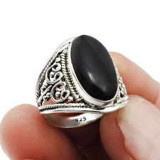 925 Silver Jewelry Black Onyx Gemstone Handmade Ring Size 7.5 I15