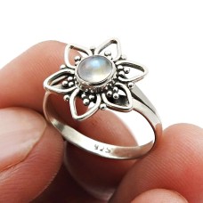 Fine 925 Silver Jewelry Rainbow Moonstone Flower Ring Size 8.5 W15