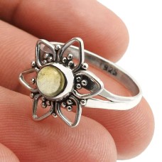 Citrine Gemstone Jewelry 925 Sterling Silver Flower Ring Size 7 F4