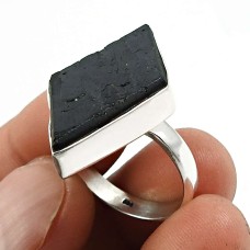 Wedding Gift Silver Jewelry Black Tourmaline Gemstone Healing Power Ring Size 9 A14