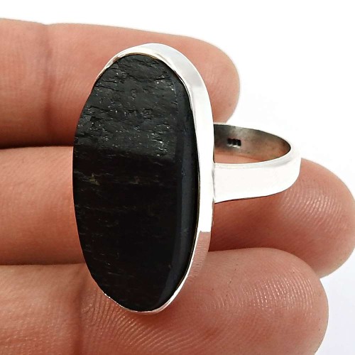 Black Tourmaline Gemstone Jewelry 925 Silver Healing Power Ring Size 9 D14