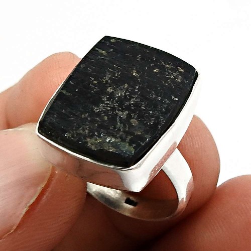Black Tourmaline Gemstone Jewelry 925 Fine Silver Healing Power Ring Size 6 C14