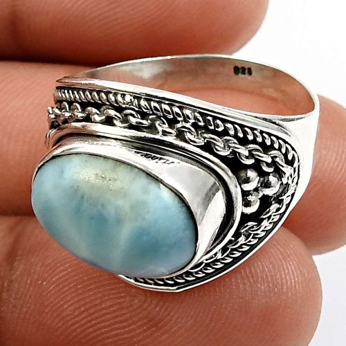 Larimar Gemstone Ring Size 9 925 Sterling Silver Fine Jewelry S34